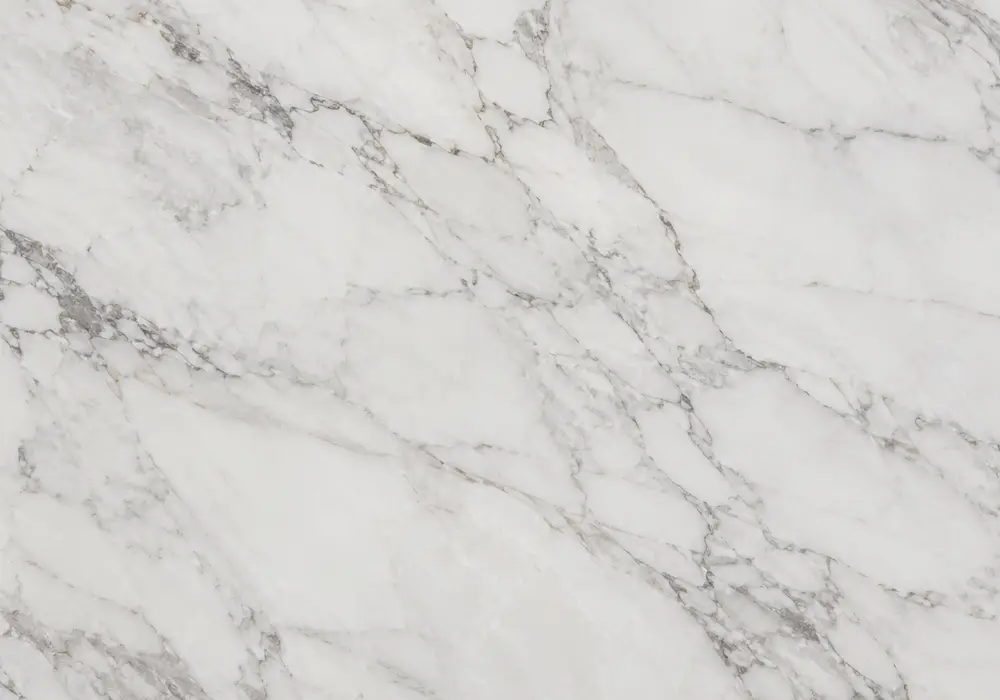 Afyon marble slabs on polished floors and walls with honed stairs, kitchen worktop and vanity in white-beige crystal stone.
