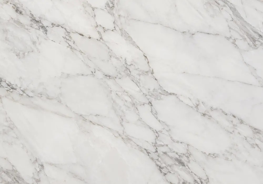View ajax marble price in a bright white slab with flowing grey waves, muted-gold streams and fine branching blue-grey veins.