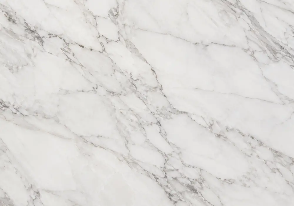 Arabesque marble decorative bookmatched feature wall with luminous white stone and looping grey vein patterns