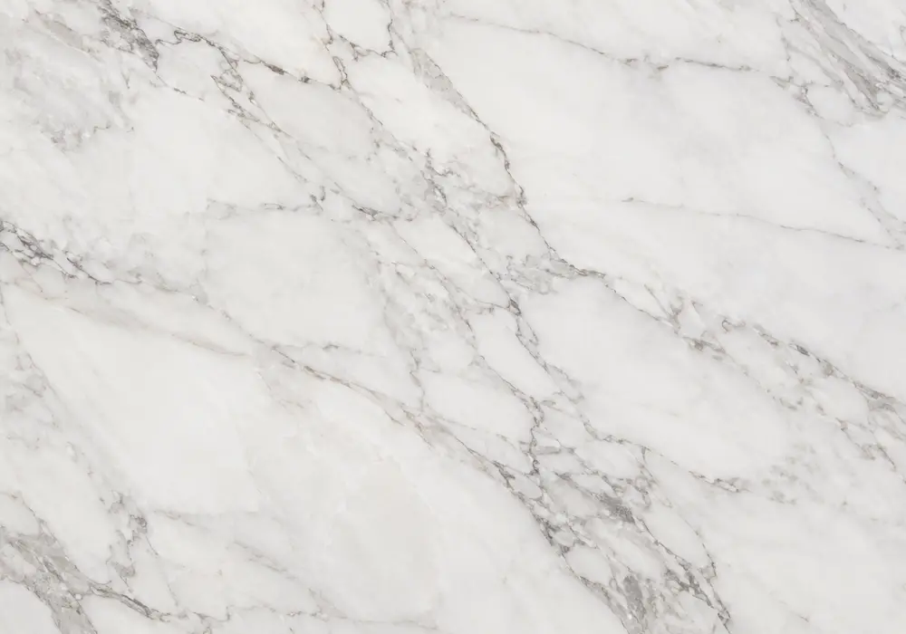 Bianco Naxos marble shown among distinct white-stone slabs with swatches, floor mock-up and bathroom vanity for comparison.