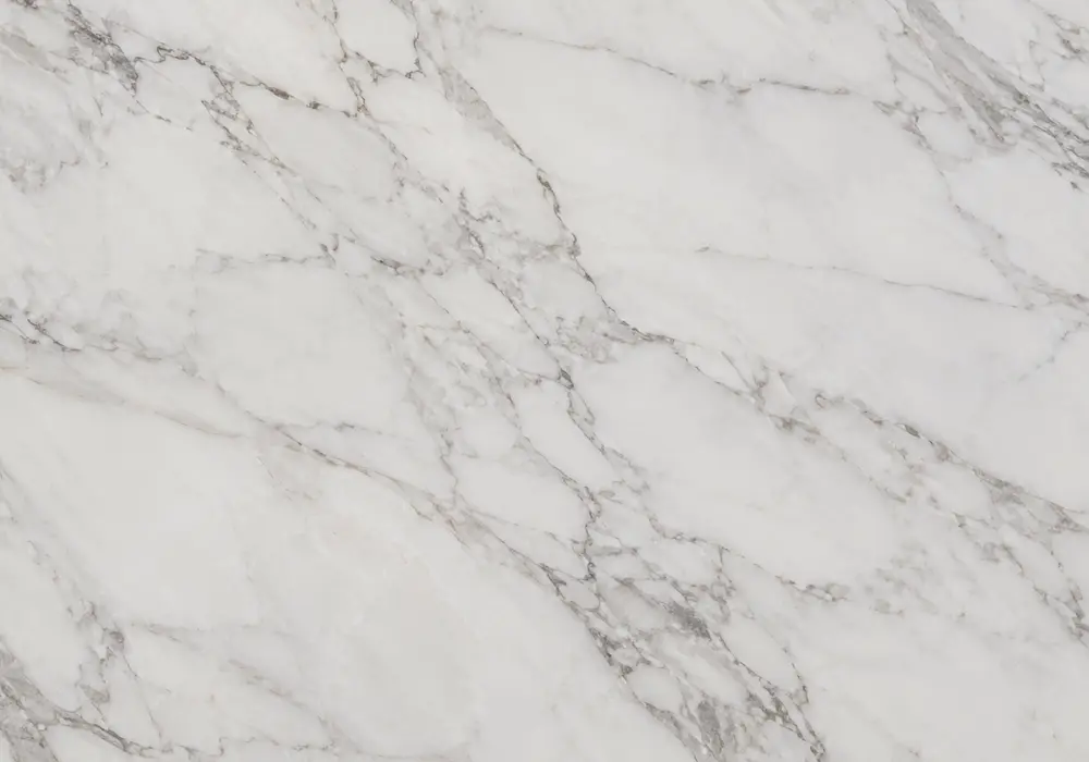 Bianco White flooring with distinct white stone families across polished floors, honed shower walls and vanity surfaces.