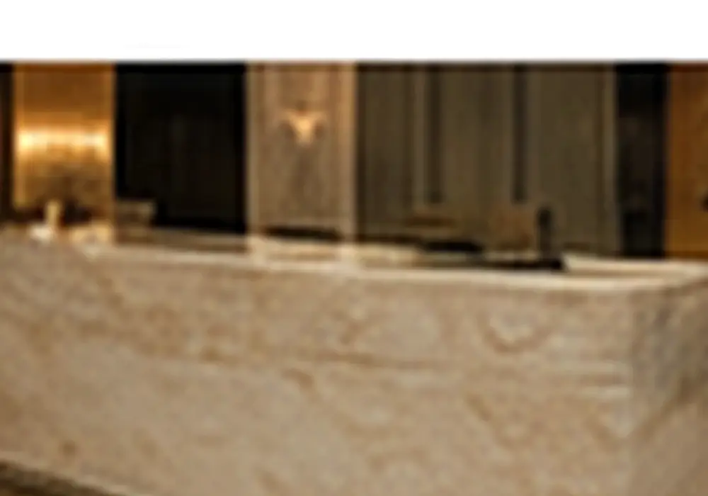 Bronzo Vita slabs used in an executive lounge, with natural veining, polished stone depth and refined architectural detail.