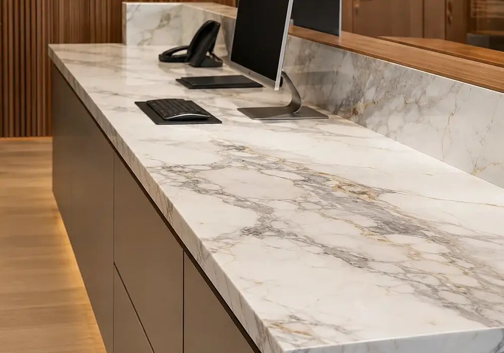 creamy white marble slabs featured in a luxury bathroom, showing authentic stone texture and refined architectural detail.