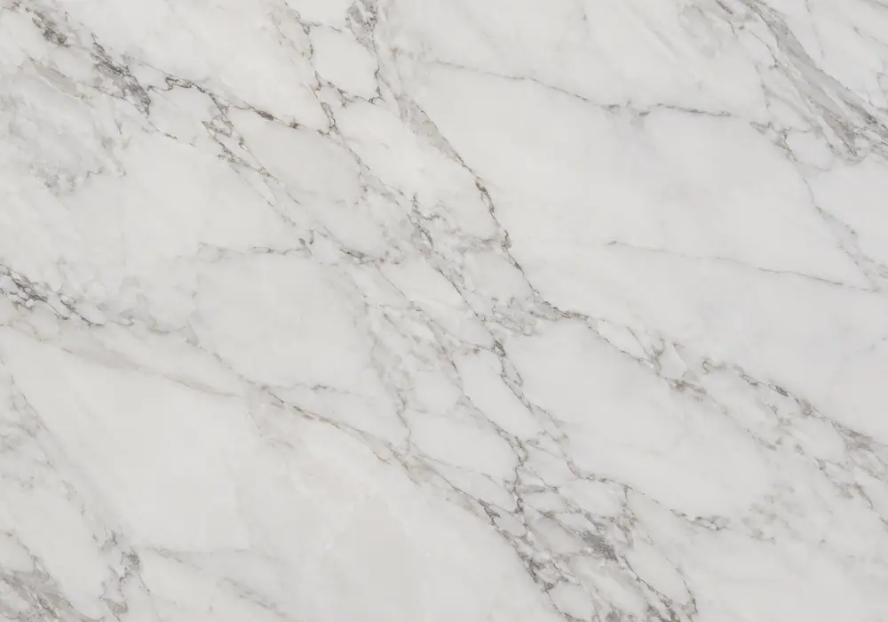 Detailed California Marble and Stone slab with white and grey, sweeping ribbons and fine pores, with softly reflective depth.