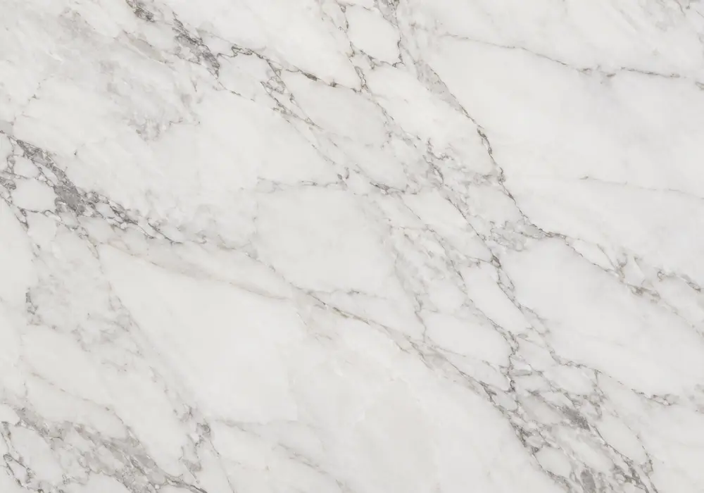 Polished Corteccia quartzite slab with pale grey ground, taupe-brown ribbons, bark-like layers and fine natural fissures.