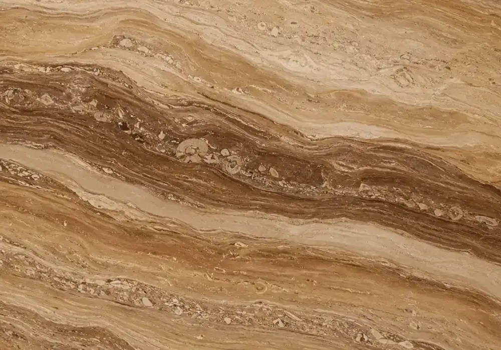 Diana Reale alias in a five-star hotel lobby, showing authentic veining, refined stone texture and refined interior detail.