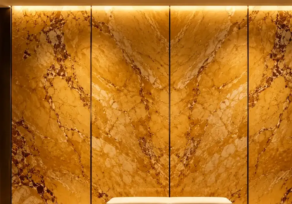 Italian yellow marble in an Italian foyer, with realistic stone texture, natural depth and refined architectural character.