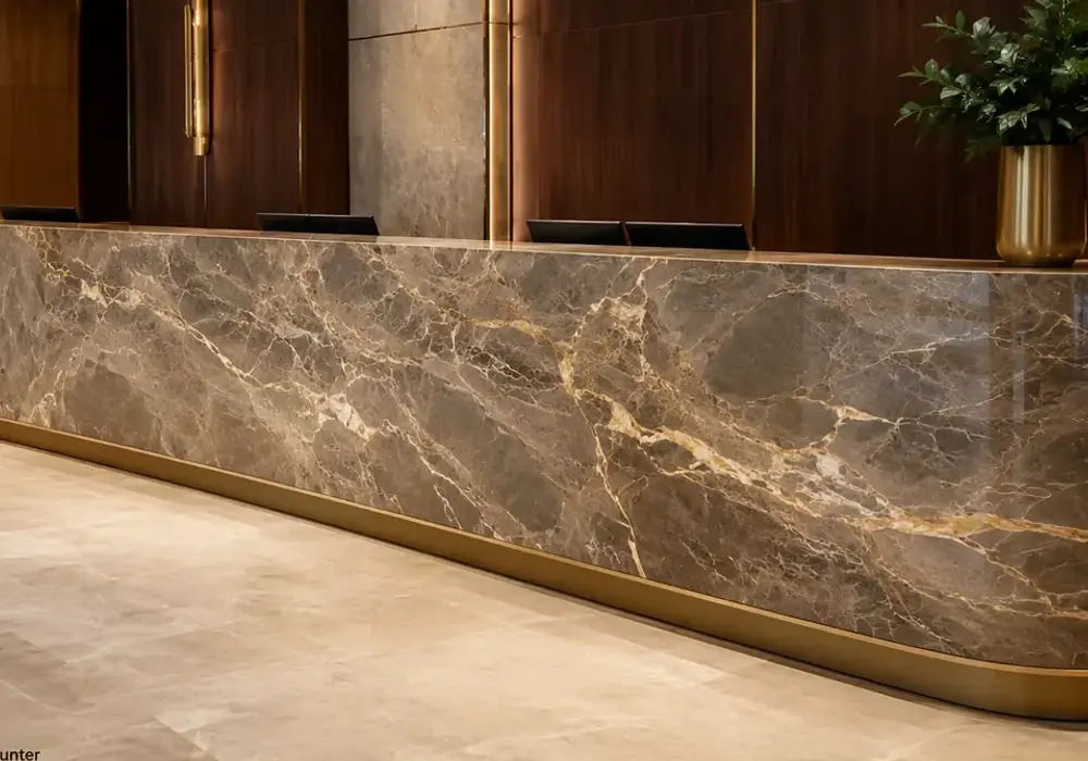 Grey Collemandina marble in a contemporary bathroom, with natural veining, polished depth and refined architectural detail.