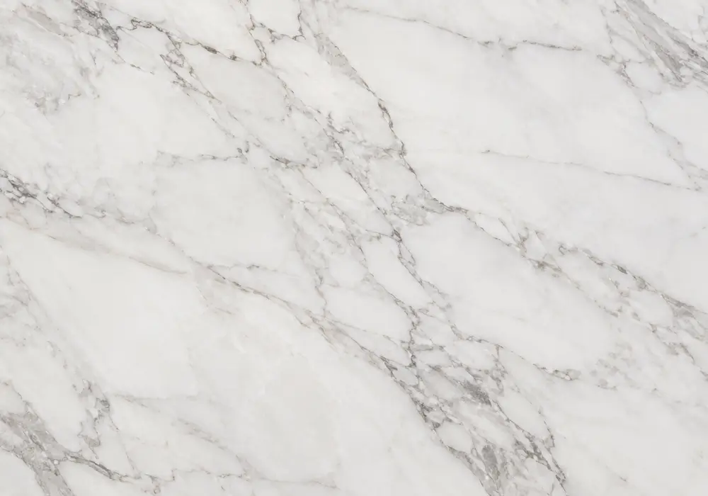 Lasa marble dining table with exceptionally bright Italian white stone and refined natural veining.