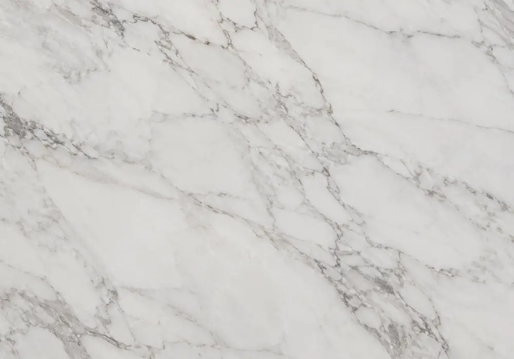 Lasa Bianco marble shown on a polished white and gold slab with branching veins and natural veining, plus fine mineral depth.
