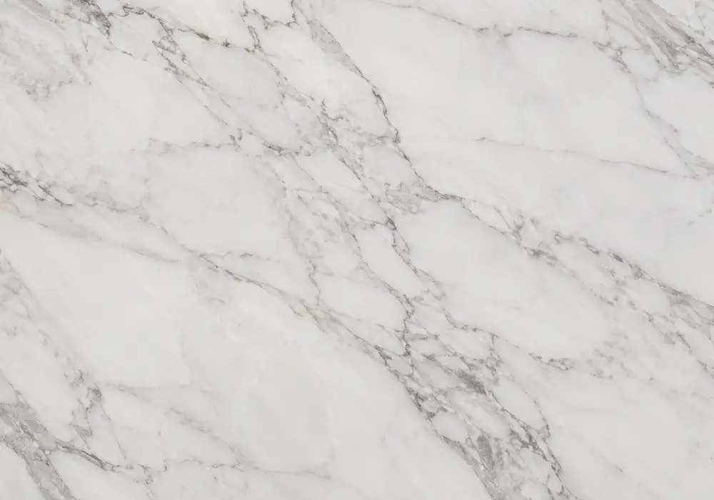 Macchia Vecchia marble reception wall with warm ivory stone and dramatic grey, charcoal, amber, rust and gold veins.