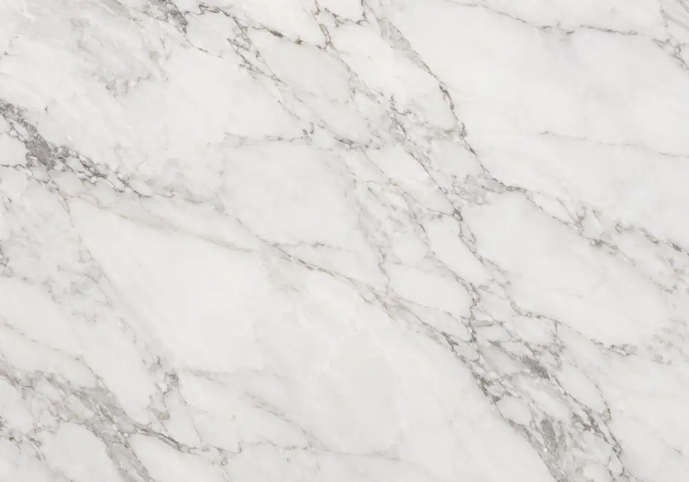 Detailed calacatta macchia vecchia slab with rust and white, sweeping ribbons and branching veins, across a luminous surface.