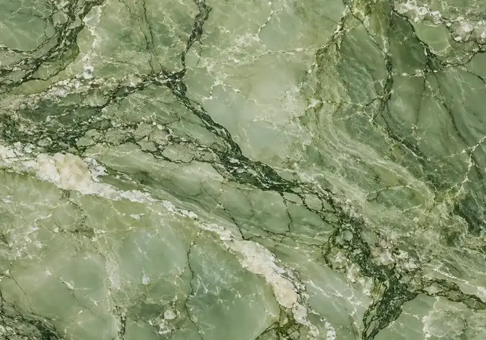 mint green marble used in a luxury bathroom, with natural veining, realistic stone depth and refined architectural detail.