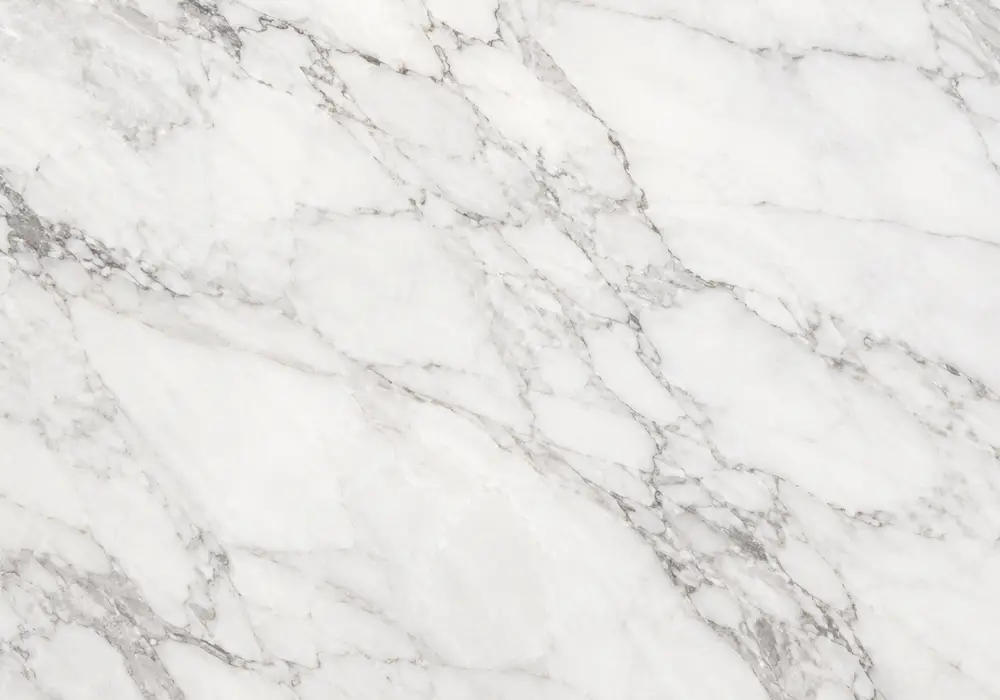 Mugla grey vein marble on hospitality flooring, wall and façade with white stone, subtle grey streaks and crystalline lustre.