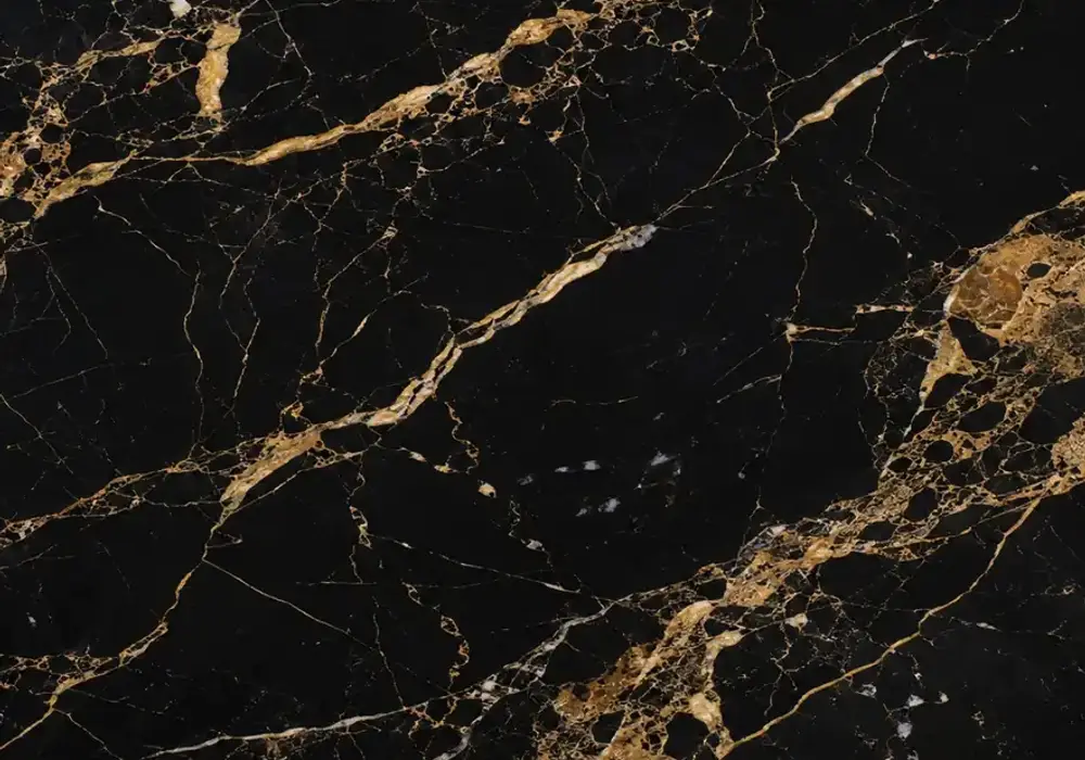 Nero Portoro Extra featured in an ultra-luxury hotel bar, showing authentic stone texture and refined architectural detail.