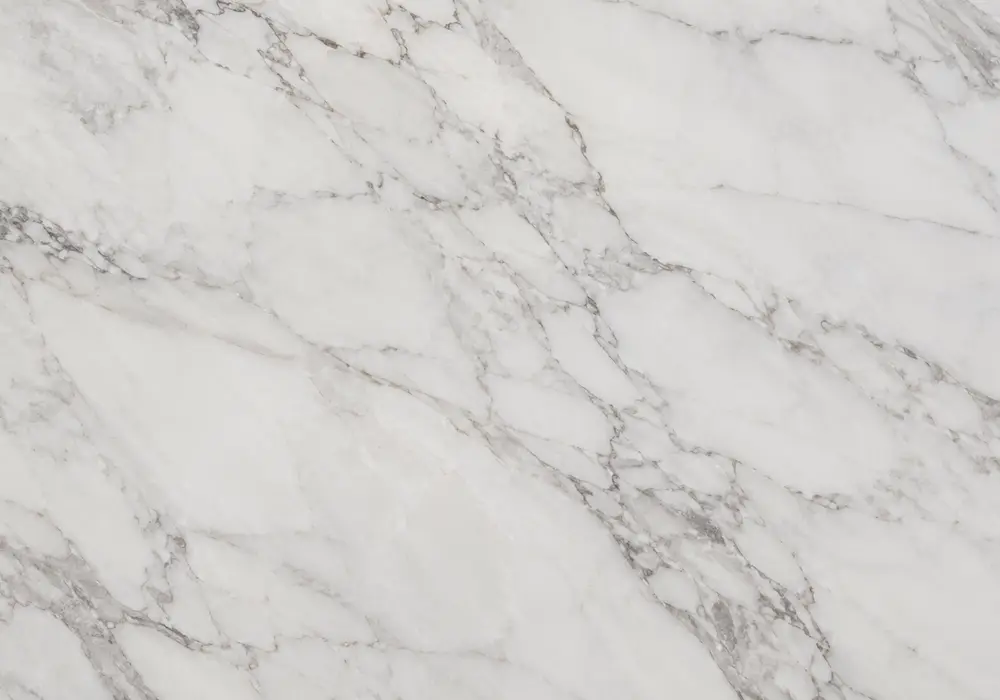 Oryx Marble contact scene with varied white, grey and beige slabs used for floors, walls, stairs, kitchen and bathroom areas.
