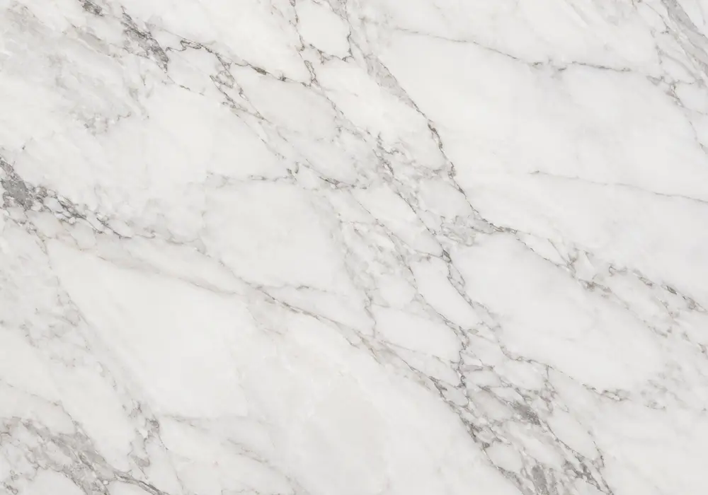 Pentelic Marble foyer wall cladding with creamy white stone and restrained grey and warm-gold veining.