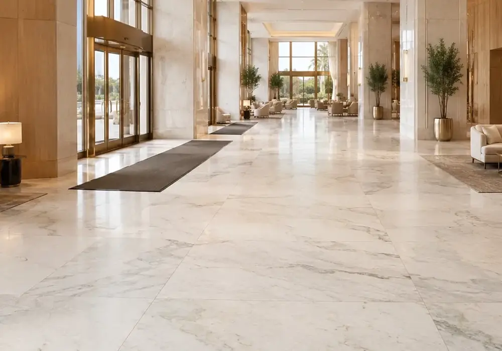 Pentelikon marble price slab image with white and golden, clouded movement and natural veining, and balanced mineral detail.