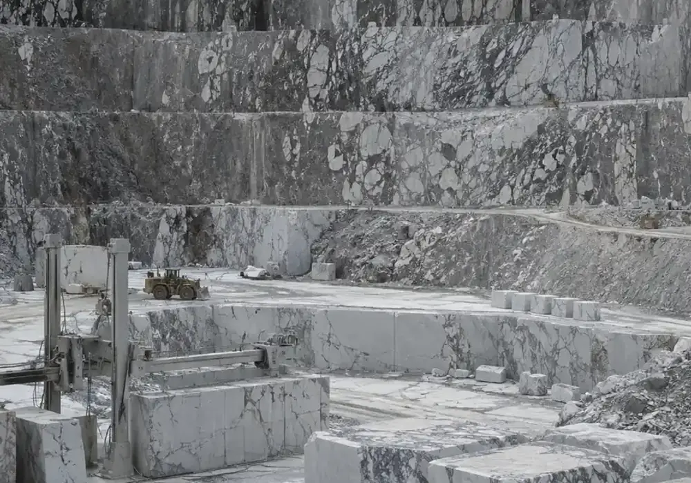 Silver Grey marble contemporary reception wall with cool ash-grey stone and delicate white, silver and taupe veins.