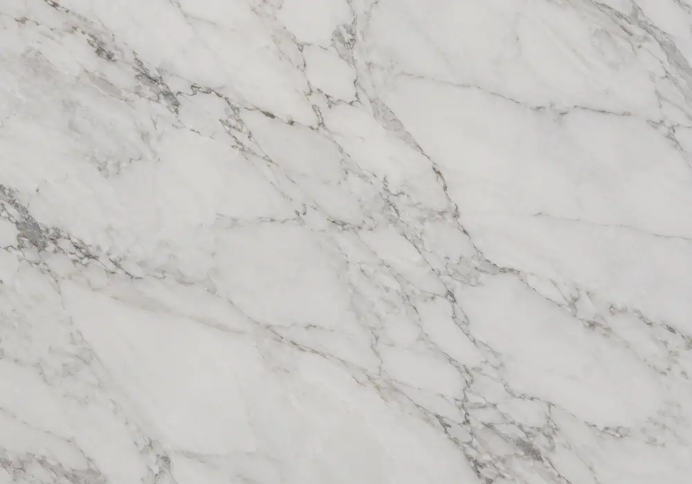 Sivec Marble foyer wall panels with brilliant white crystalline stone and restrained silver-grey veins.