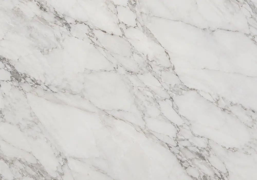 China Snow White marble view with white and grey, clouded movement and flowing mineral streams, and subtle natural fissures.