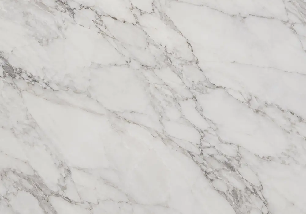 Snow-white Thassos Marble shows fine sugar crystals and faint silver traces, reflecting its pure Greek island marble origin.
