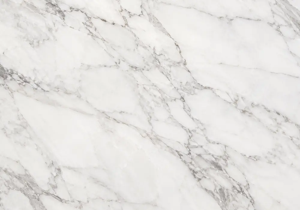 Apollo Grey marble on polished island, vanity and fireplace with broad pale stripes across dark grey stone and calmer areas.