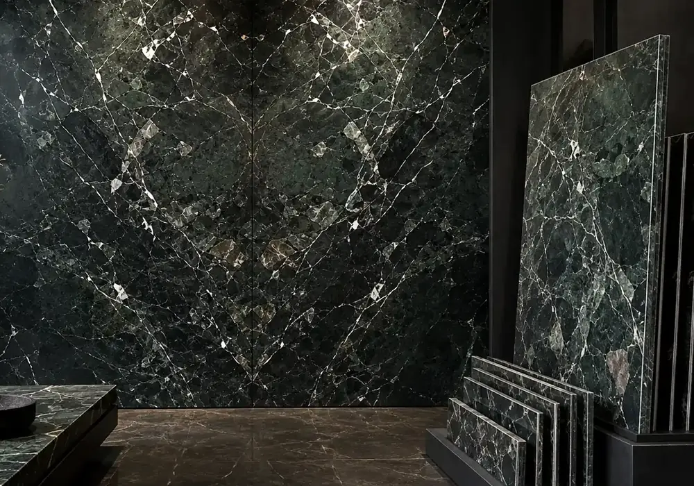 Verde Levanto marble price image: green and white, brecciated fragments and sweeping ribbons, and authentic quarry detail.