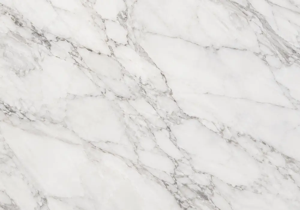 White Beauty marble bookmatched lobby wall with bright white stone and expressive green, grey and multitone brecciation.