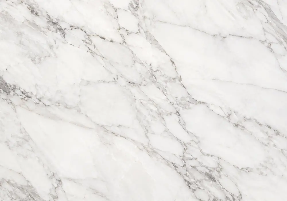 White Italian marble bookmatched foyer wall with luminous white stone and elegant grey-gold veining