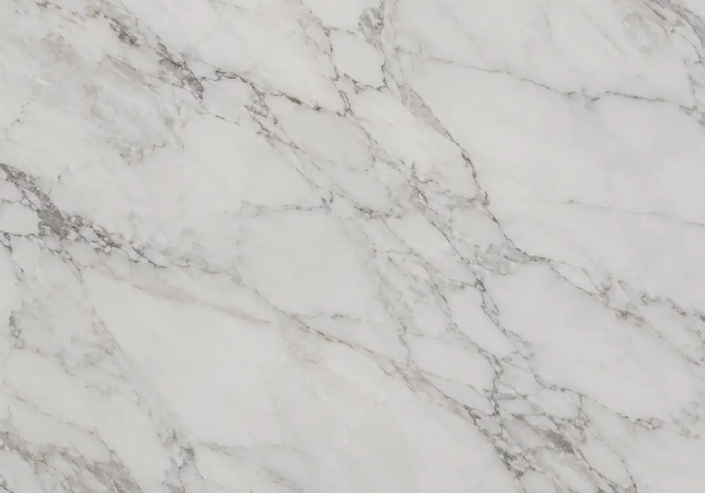 Graphic zebra stone slab with a pale cream-grey field, irregular charcoal bands, fragmented streaks and crystalline grain.