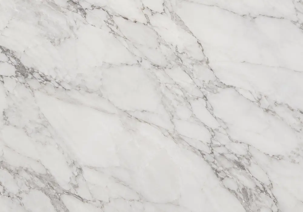 Zebrino Marble bookmatched wall panels with creamy white stone and parallel grey-blue striped veining.