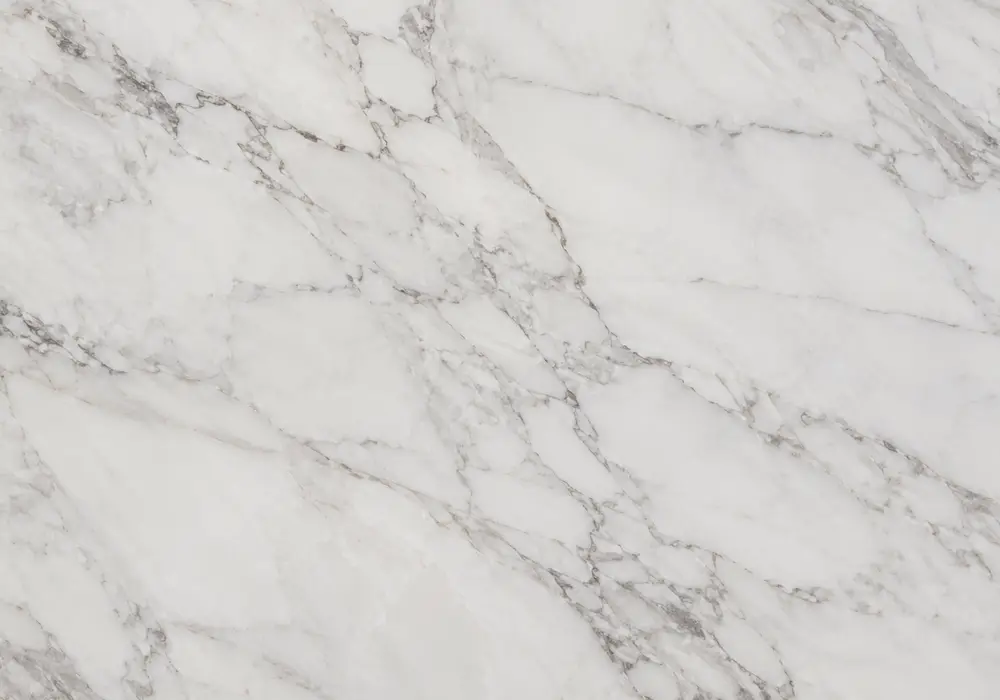 View zebrina marble with a creamy grey ground, rhythmic blue-grey stripes, charcoal ribbons and softly varied parallel bands.