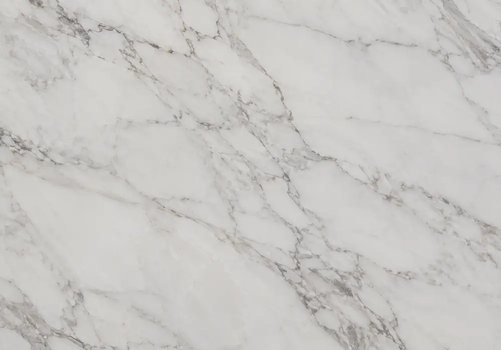 Ziarat marble dining table with luminous Pakistani white stone and delicate grey, silver and beige veining.