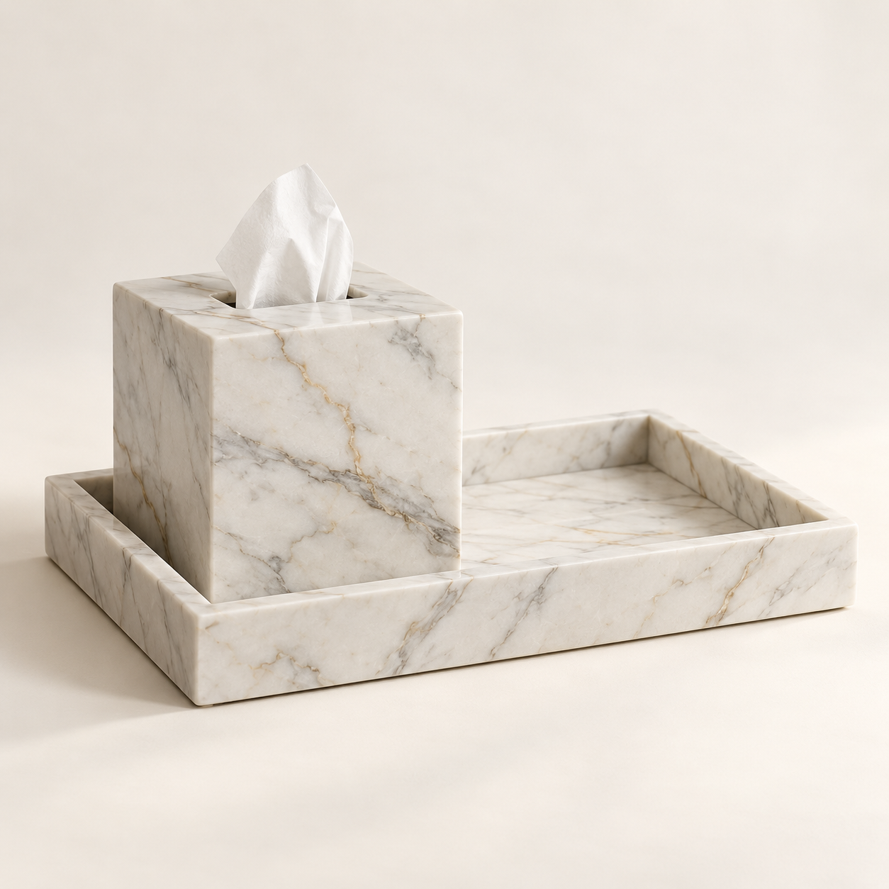Marble Tissue Box Tray Set image 1