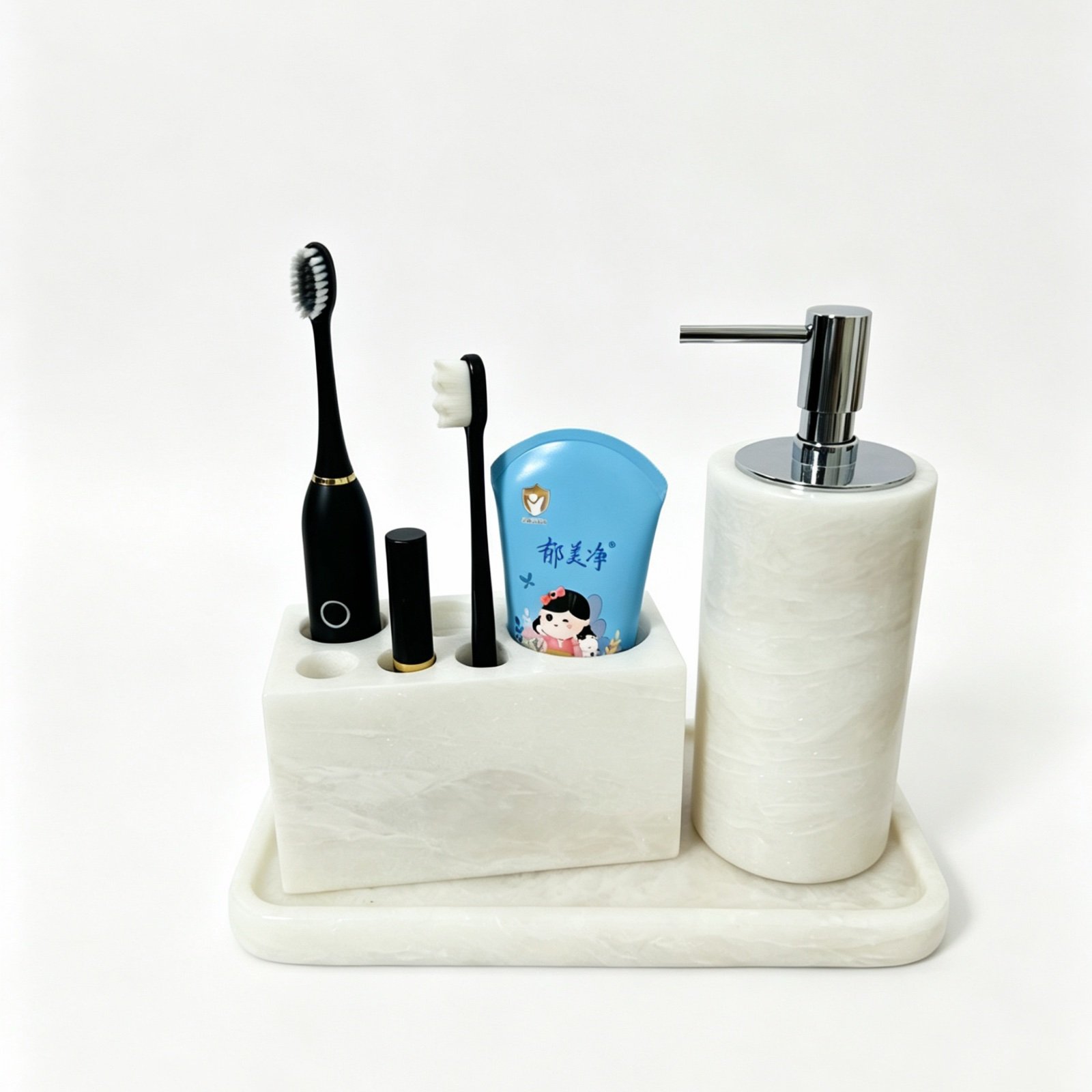 White Stone Bathroom Organizer Set image 1