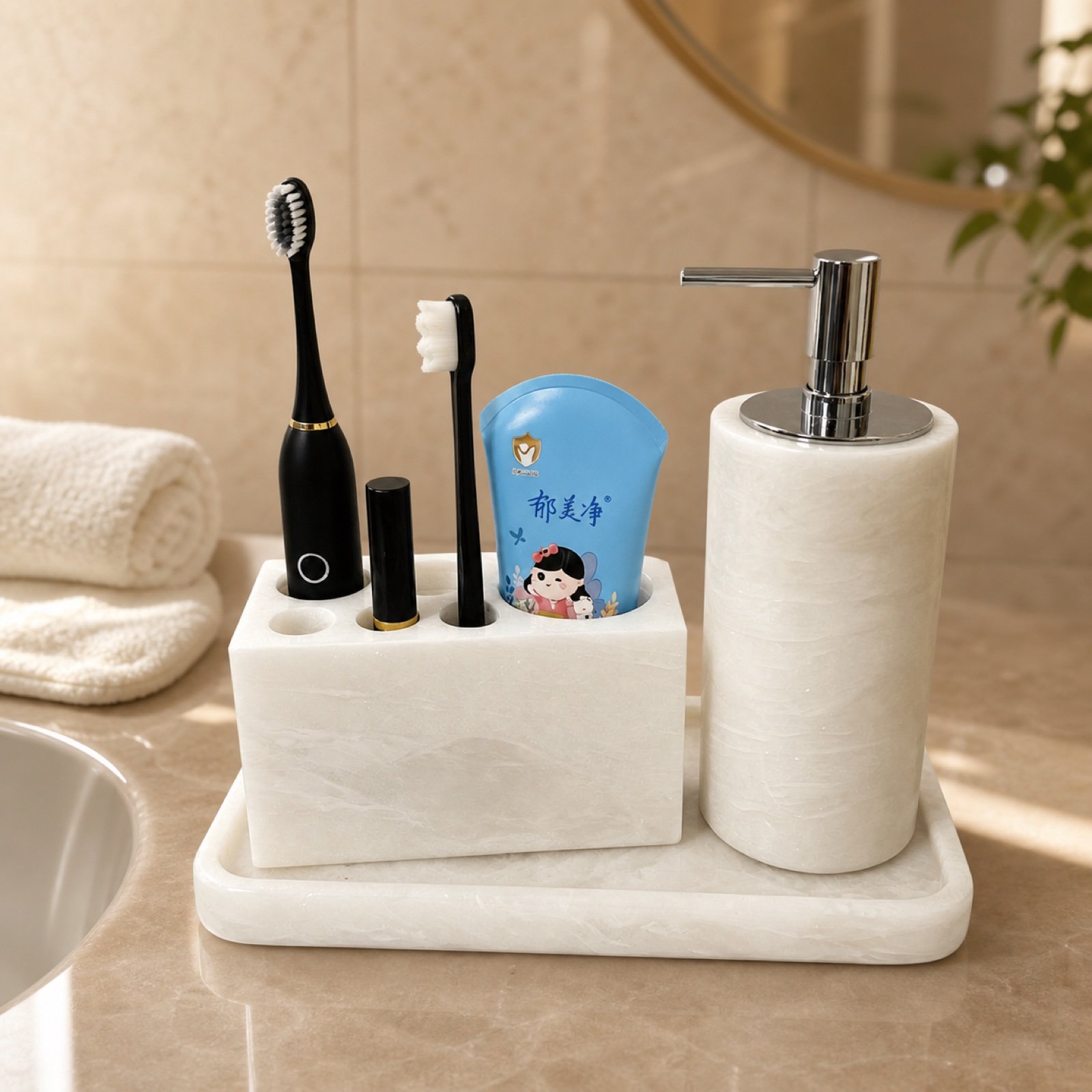 White Stone Bathroom Organizer Set image 2
