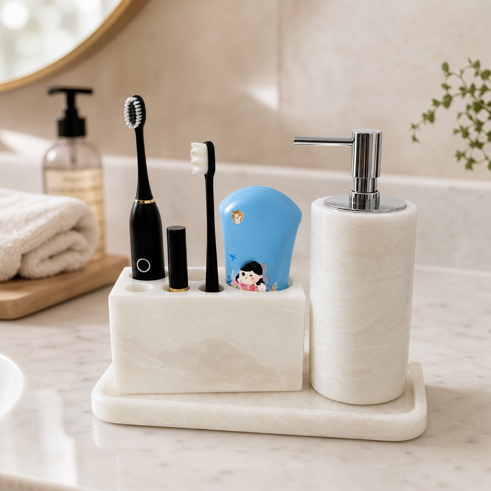 White Stone Bathroom Organizer Set image 3