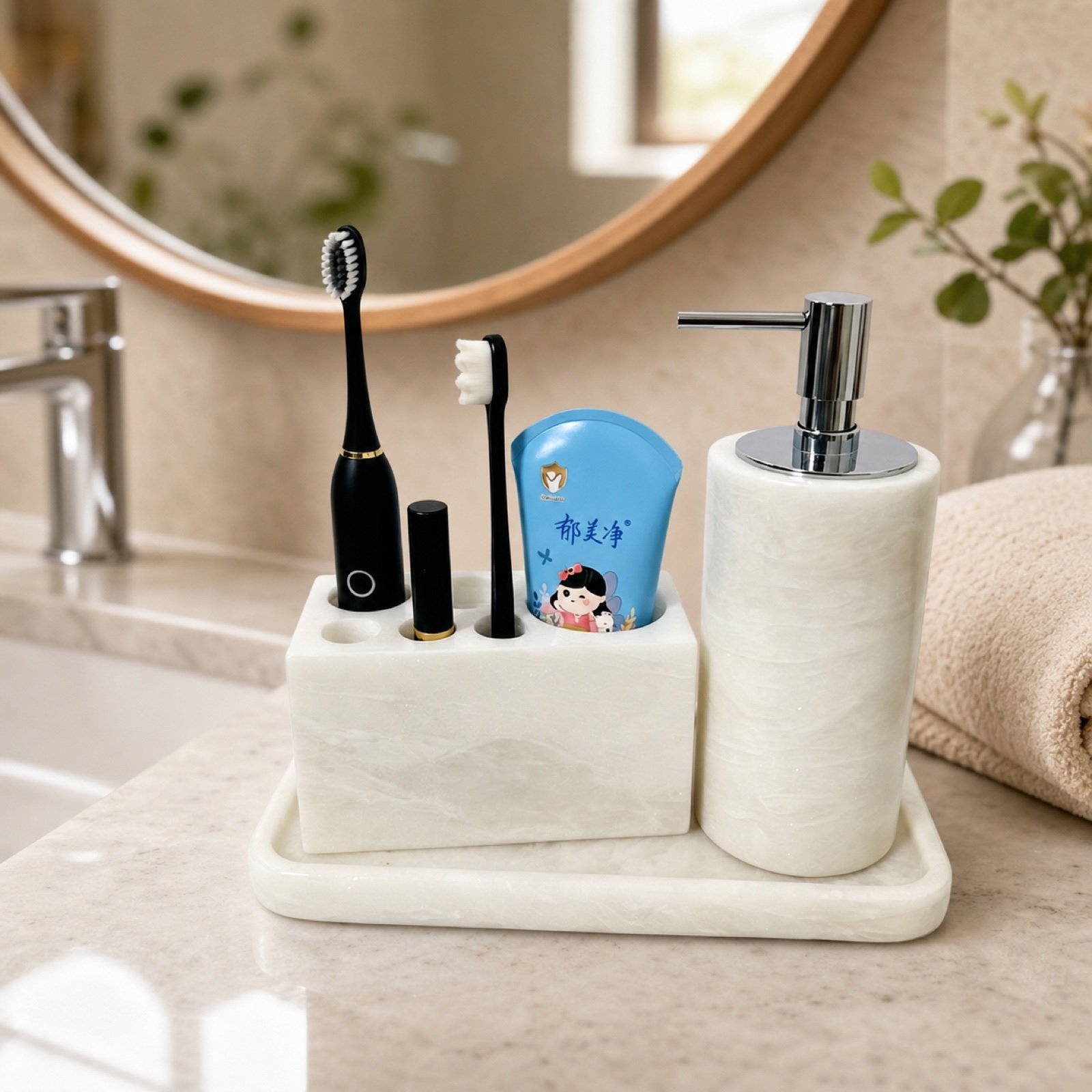 White Stone Bathroom Organizer Set image 4