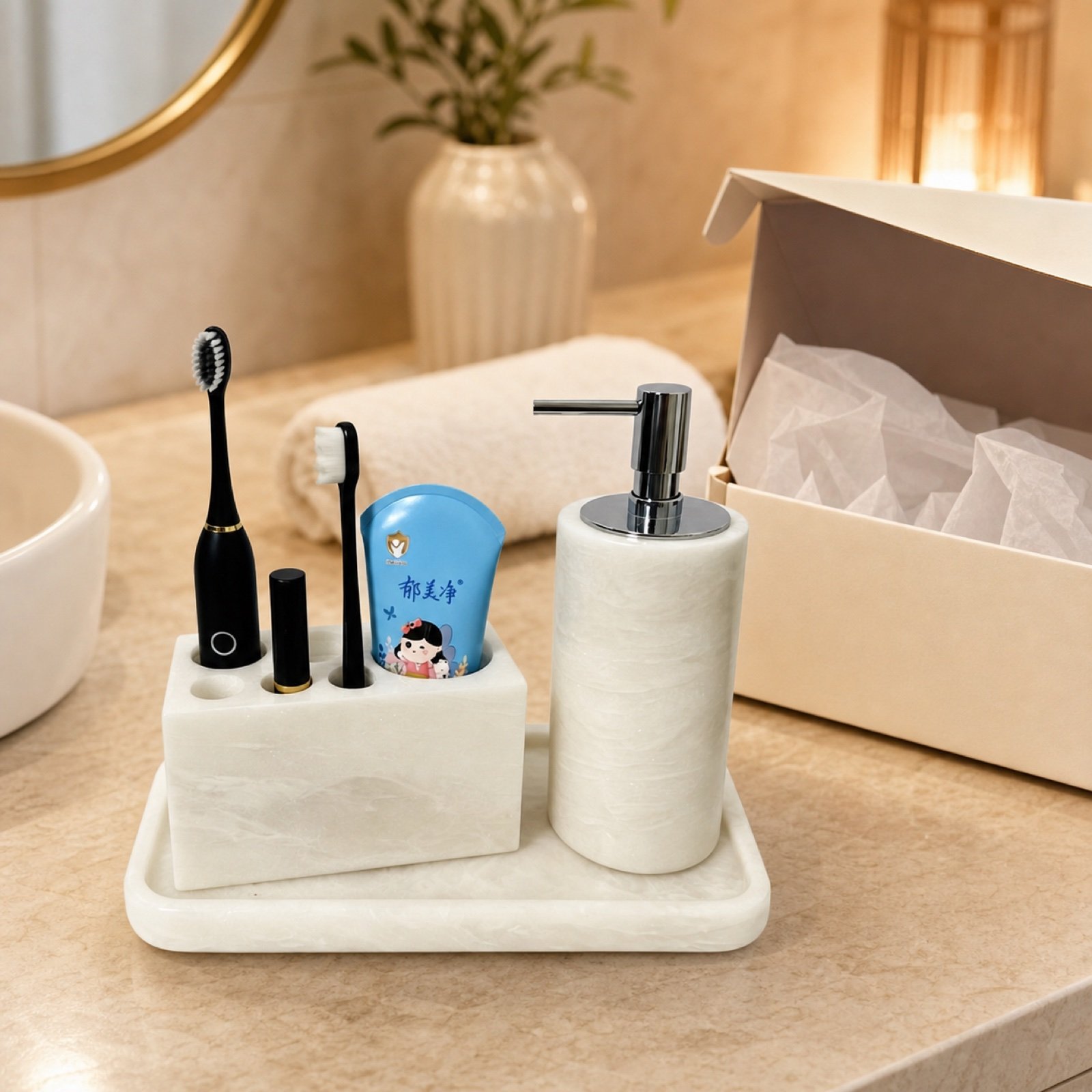 White Stone Bathroom Organizer Set image 5