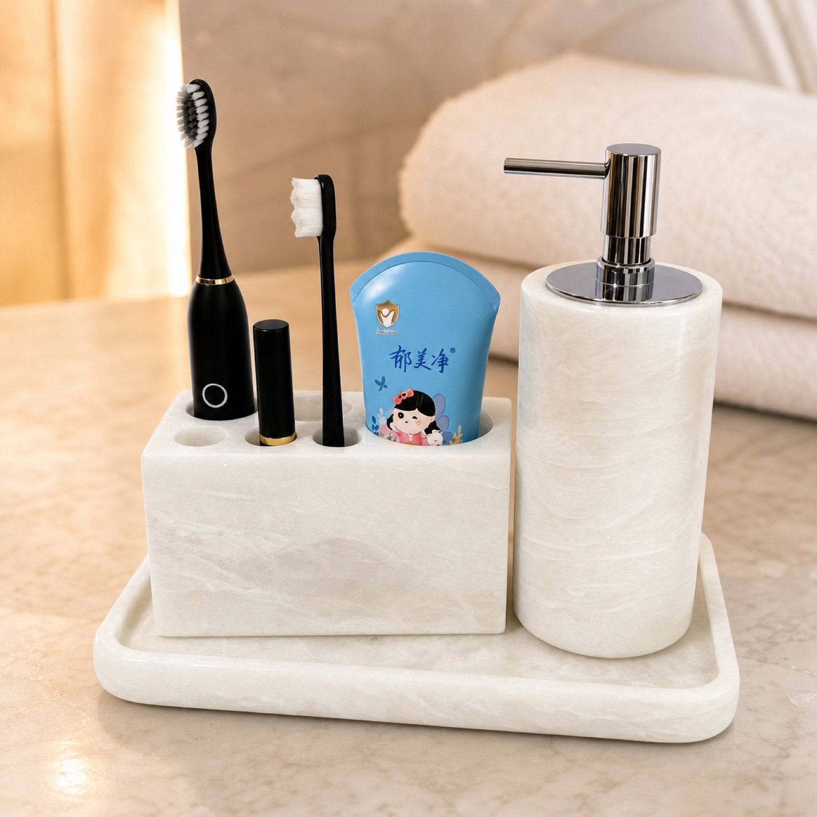 White Stone Bathroom Organizer Set image 6