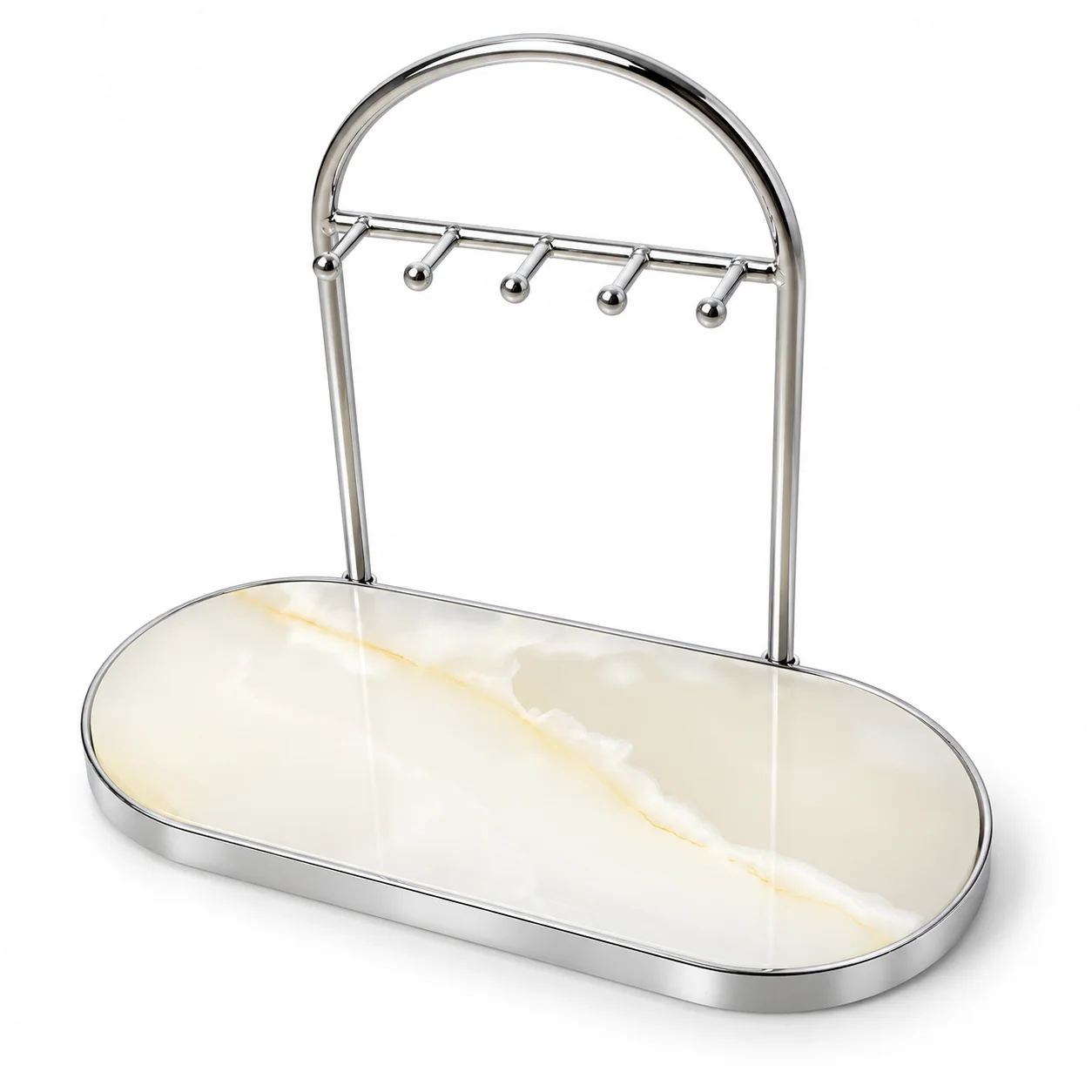 White Jade Pattern Oval Stone Vanity Tray with Hooks No. 106 image 1