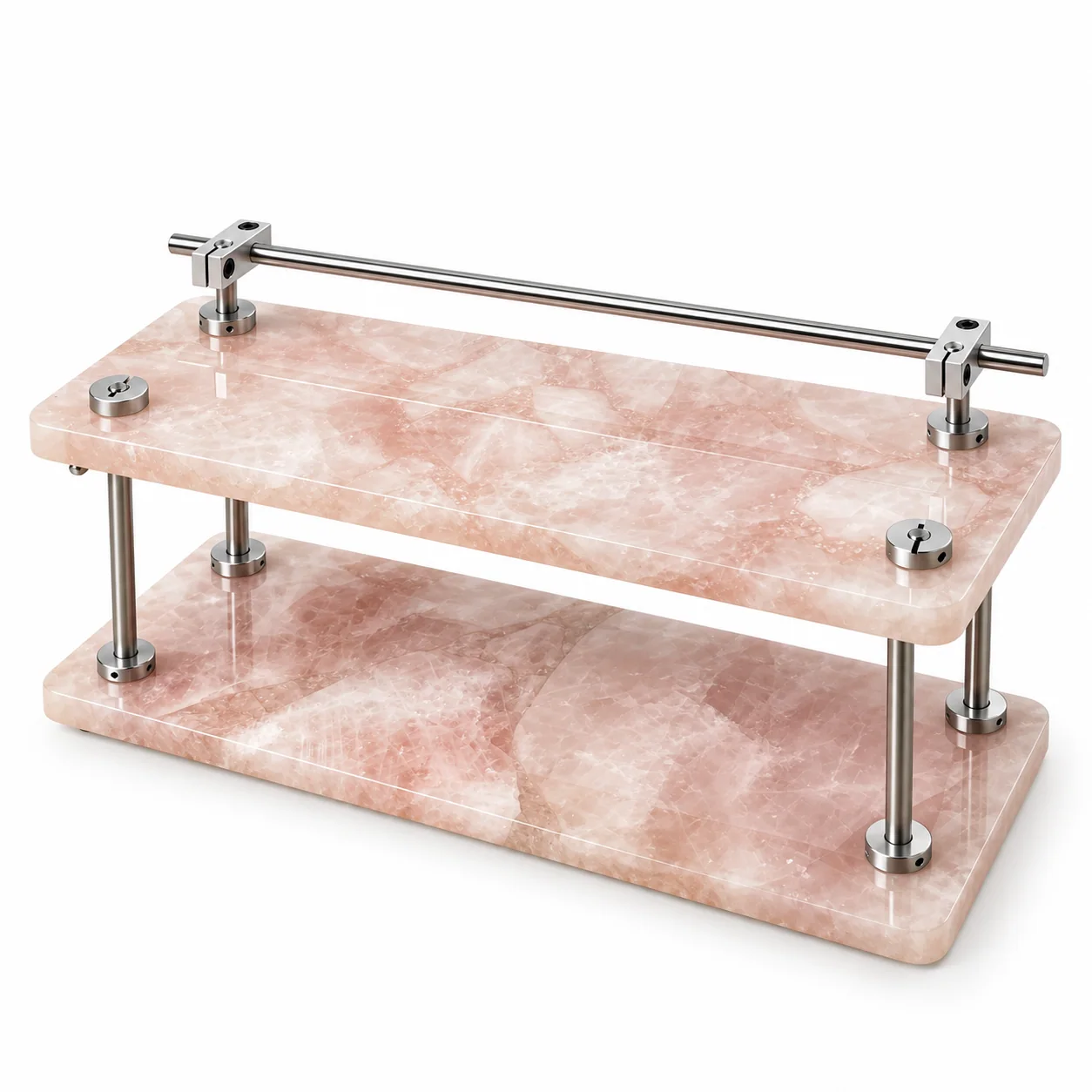 Rose Quartz Pattern 2-Tier Stone Display Shelf with Top Rail No. 202 image 1