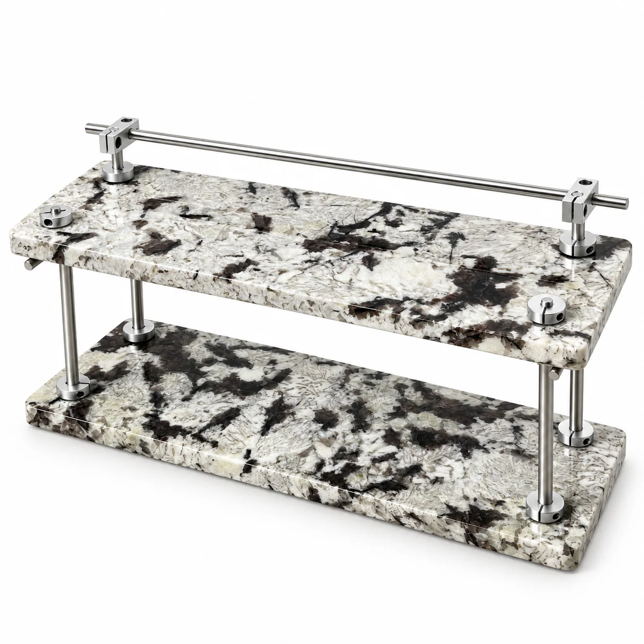 White Diamond Mosaic Pattern 2-Tier Stone Display Shelf with Top Rail No. 209 image 1