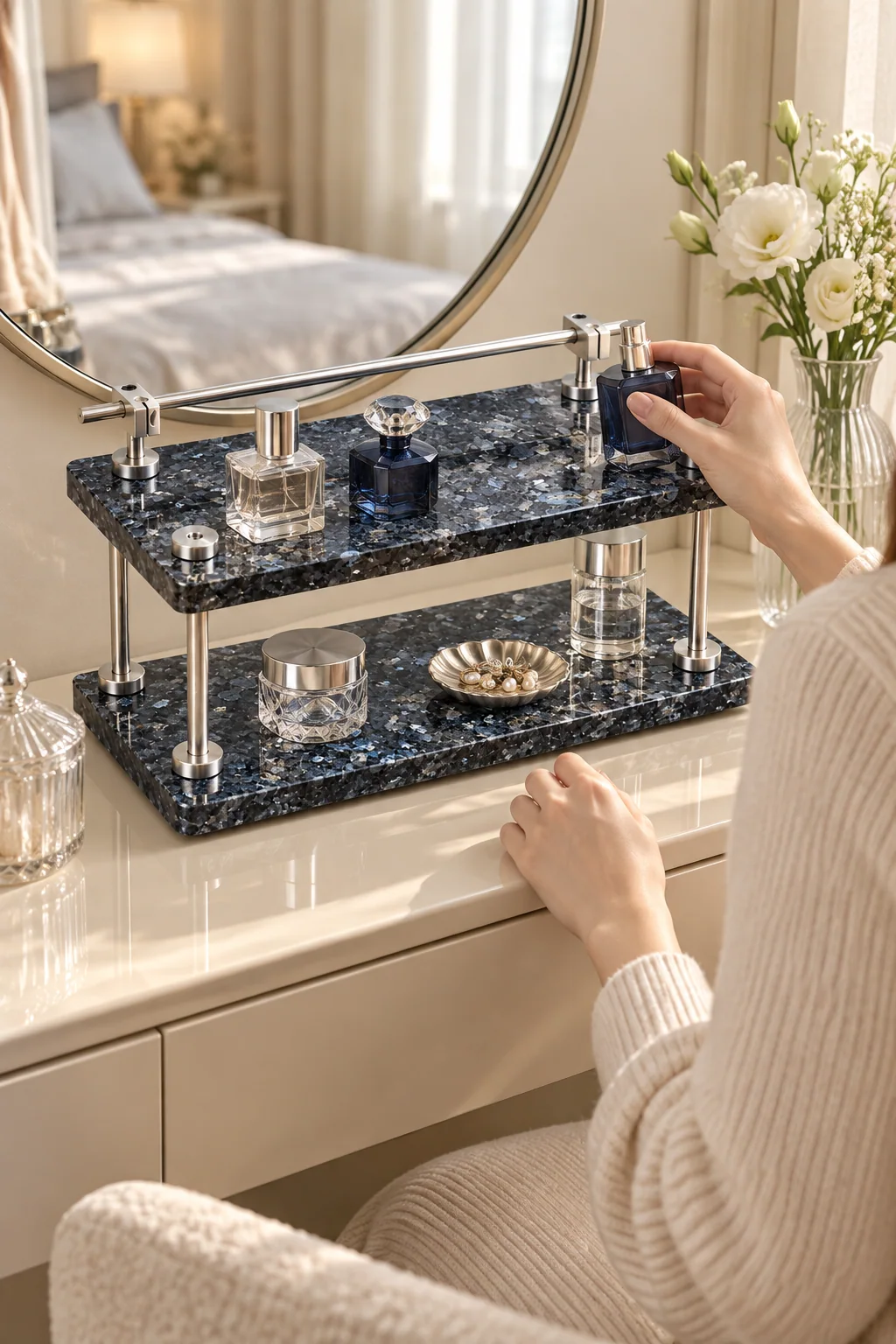 Sapphire Blue Pattern 2-Tier Stone Display Shelf with Top Rail No. 211 image 4