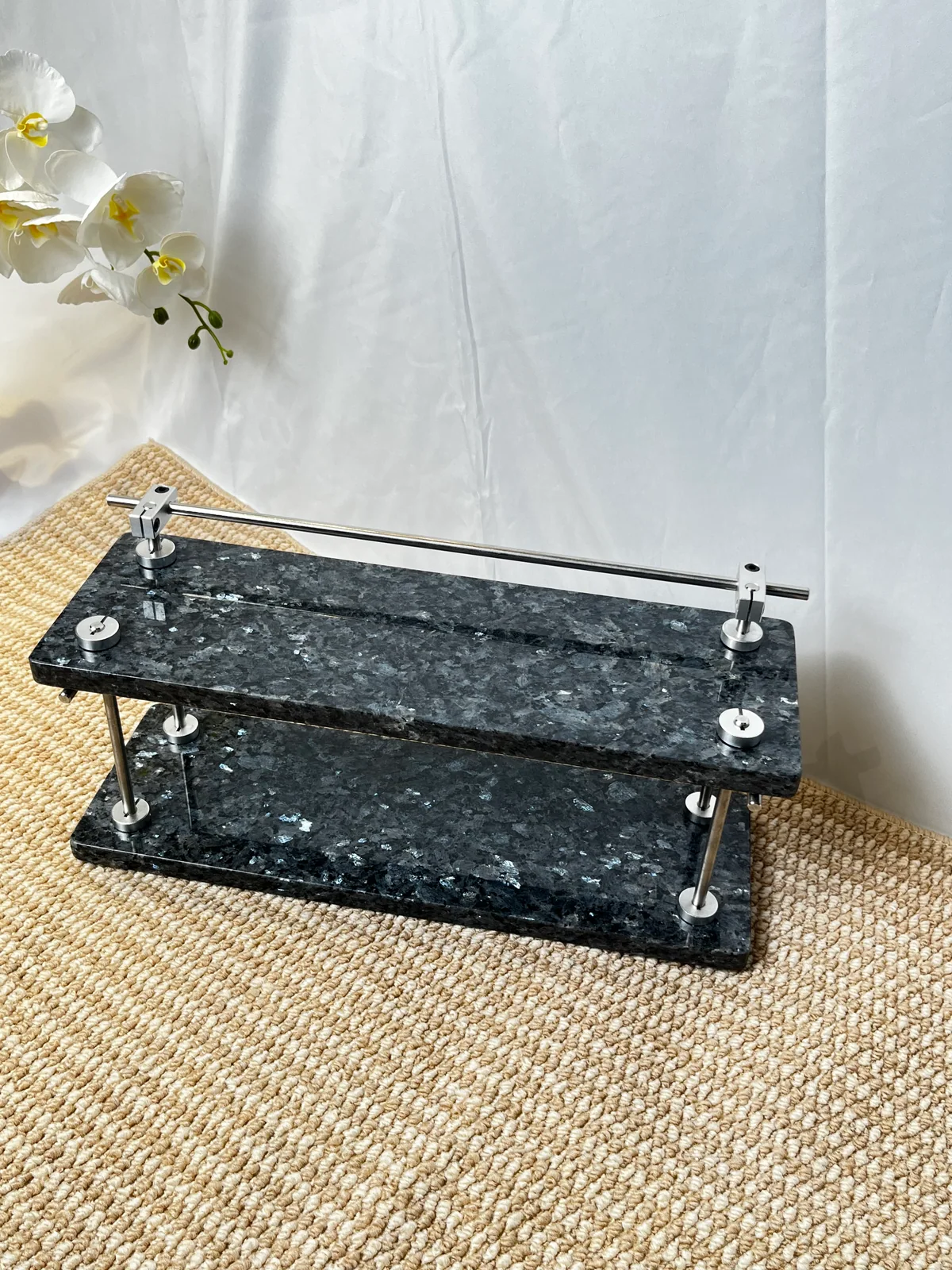 Sapphire Blue Pattern 2-Tier Stone Display Shelf with Top Rail No. 211 image 6