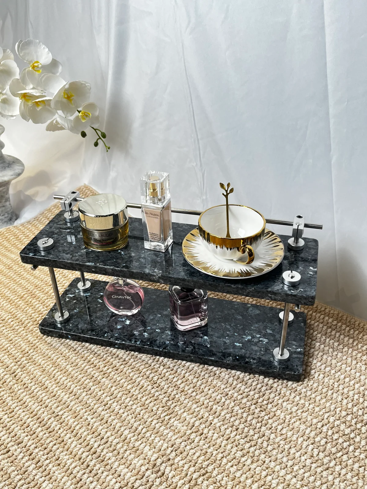 Sapphire Blue Pattern 2-Tier Stone Display Shelf with Top Rail No. 211 image 9
