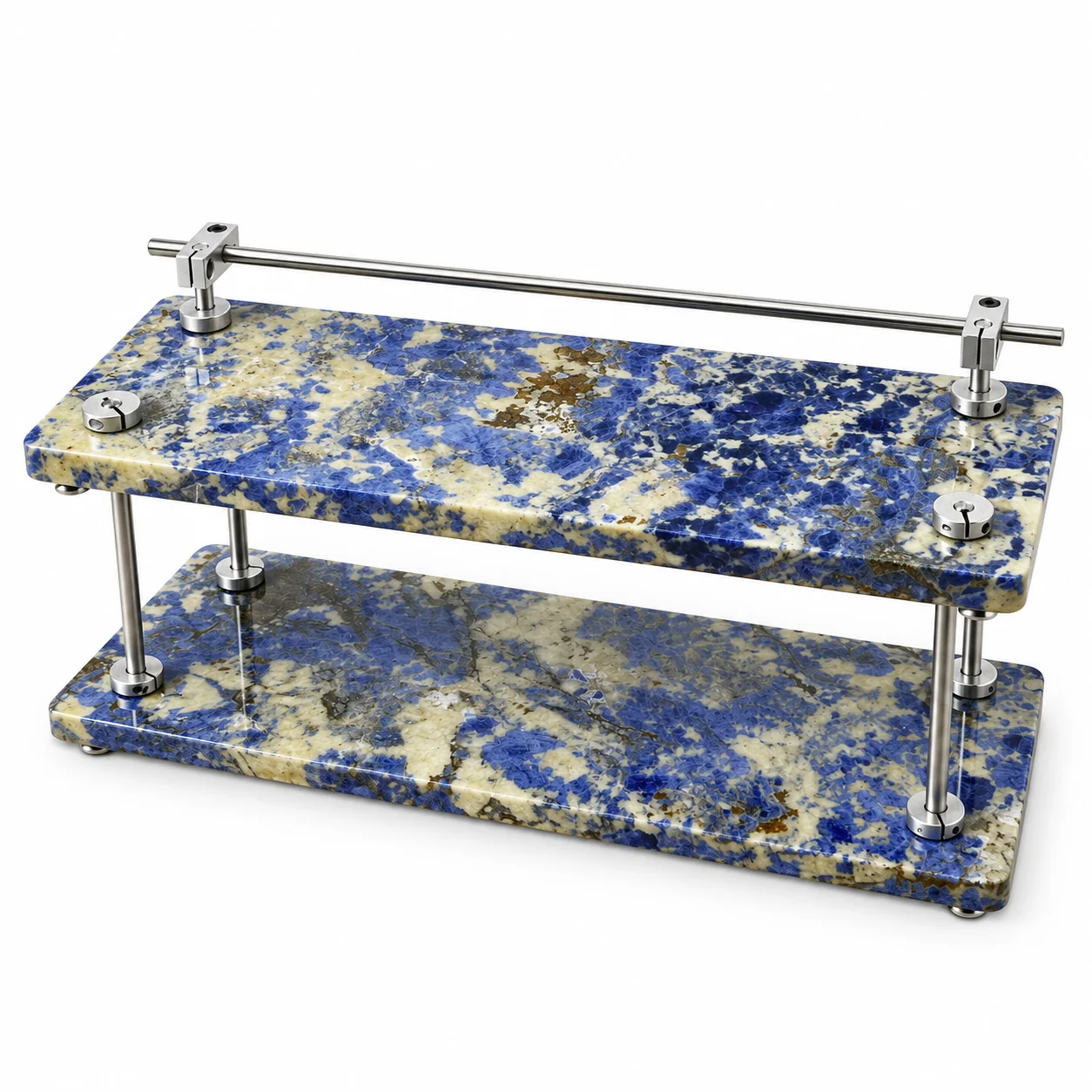 Ocean Blue Marble Pattern 2-Tier Stone Display Shelf with Top Rail No. 212 image 1