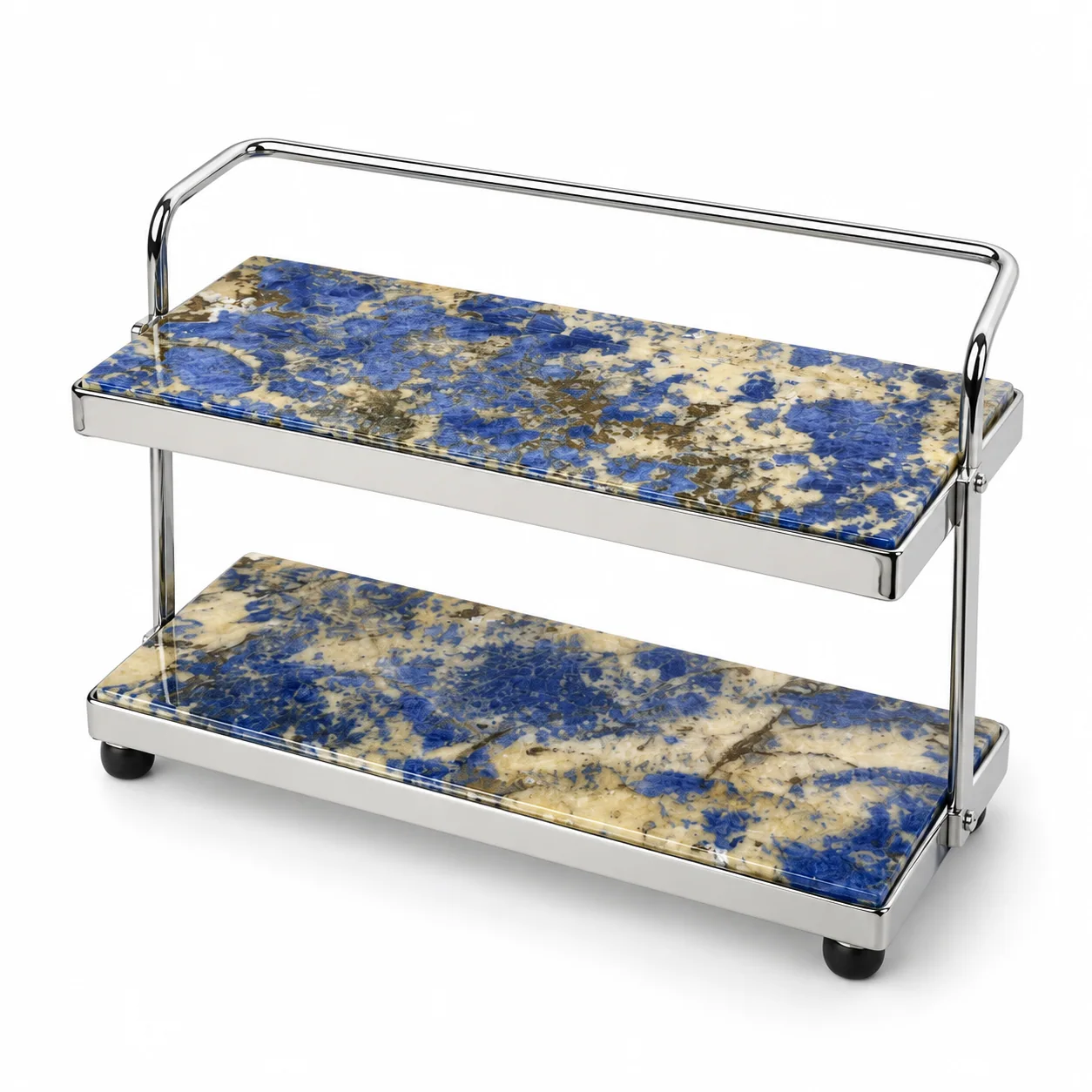 Tri-Color Fluorite Pattern Mini 2-Tier Stone Rolling Display Cart No. 302 image 1