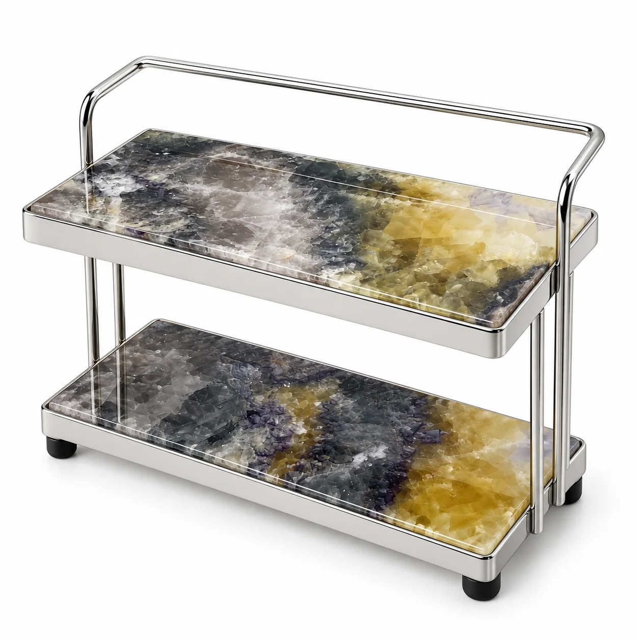 Tri-Color Fluorite Pattern Mini 2-Tier Stone Rolling Display Cart No. 308 image 1